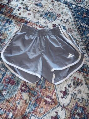 adidas Light Gray Women's Athletic Shorts with White Trim